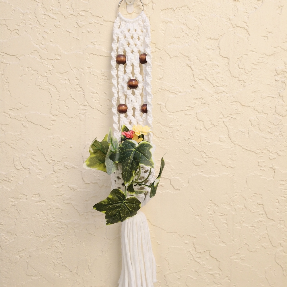 Plant Hanger Hand Crafted Macrame Boho Wall Art Botanical  White Holiday